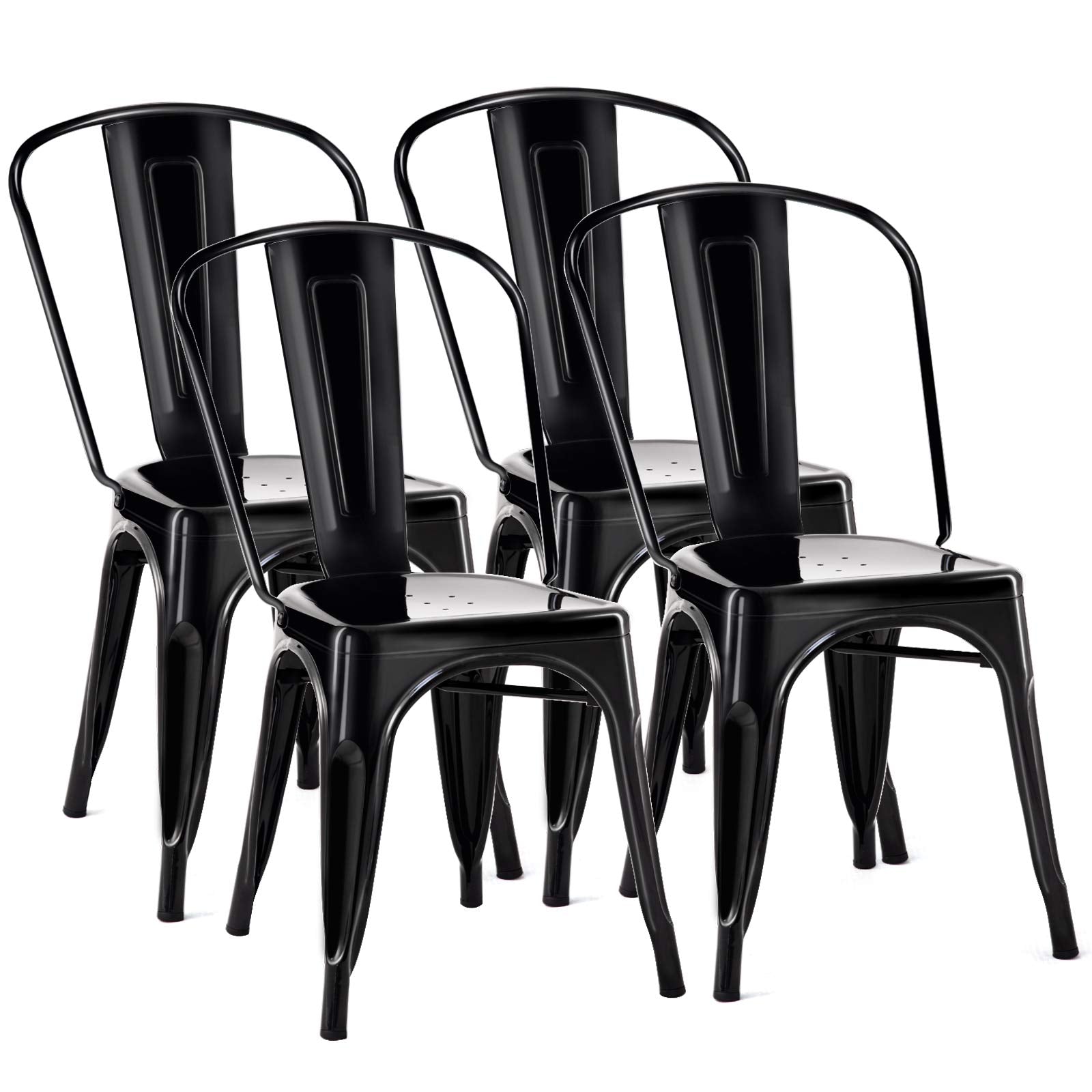 COSTWAY Set of 4 Metal Dining Chair, Cafe Side Chairs with Stackable Design, Removable Backrest, Non-Slip Foot Pads, Anti-Rust Coating, Convenient to Store, Ideal for Living Room Kitchen Restaurant