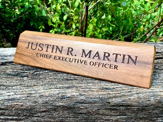 Engraved Business Card Holder, Desk Name Plate, Custom Name Sign, Personalized Wood Desk Name, Customized Walnut Desk Name, Executive Desk (10.5" Name Plate)