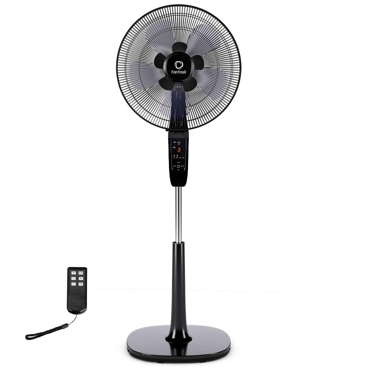 COSTWAY Pedestal Fan, 16-inch Oscillating Stand Fan Adjustable Cooling Fan Whisper Quiet with Remote Control, Dual 5 Blades, 15 Hours Timer Setting for Home and Office (Black)