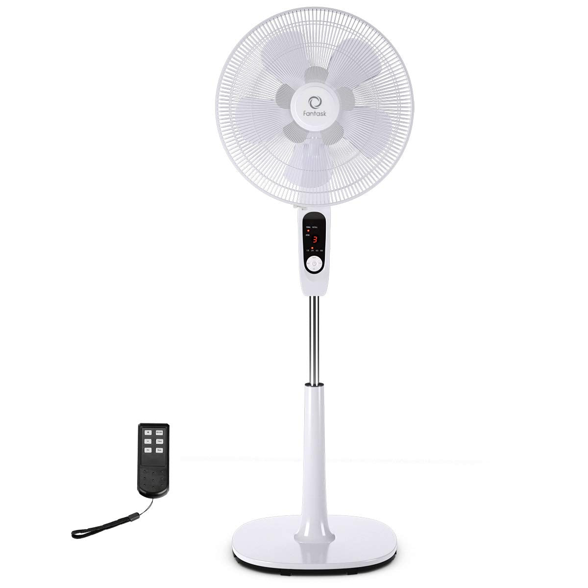 COSTWAY Pedestal Fan, 16-inch Oscillating Stand Fan Adjustable Cooling Fan Whisper Quiet with Remote Control, Dual 5 Blades, 15 Hours Timer Setting for Home and Office (White)