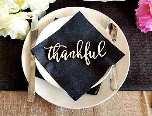 Thankful Place Card Settings, Thanksgiving Plate Decor, Wood Word