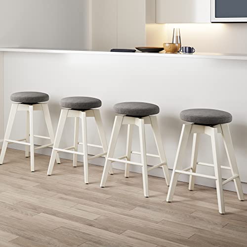 Nathan James 23402 Amalia Backless Kitchen Counter Height Bar Stool, Solid Wood with 360 Swivel Seat, Dark Gray/White, Set of 4