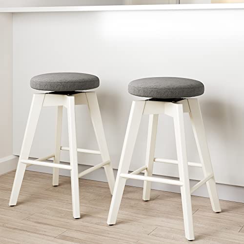 Nathan James 23402 Amalia Backless Kitchen Counter Height Bar Stool, Solid Wood with 360 Swivel Seat, Dark Gray/White, Set of 2