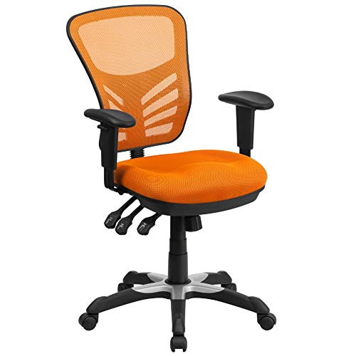 Flash Furniture Nicholas Mid-Back Orange Mesh Multifunction Executive Swivel Ergonomic Office Chair with Adjustable Arms