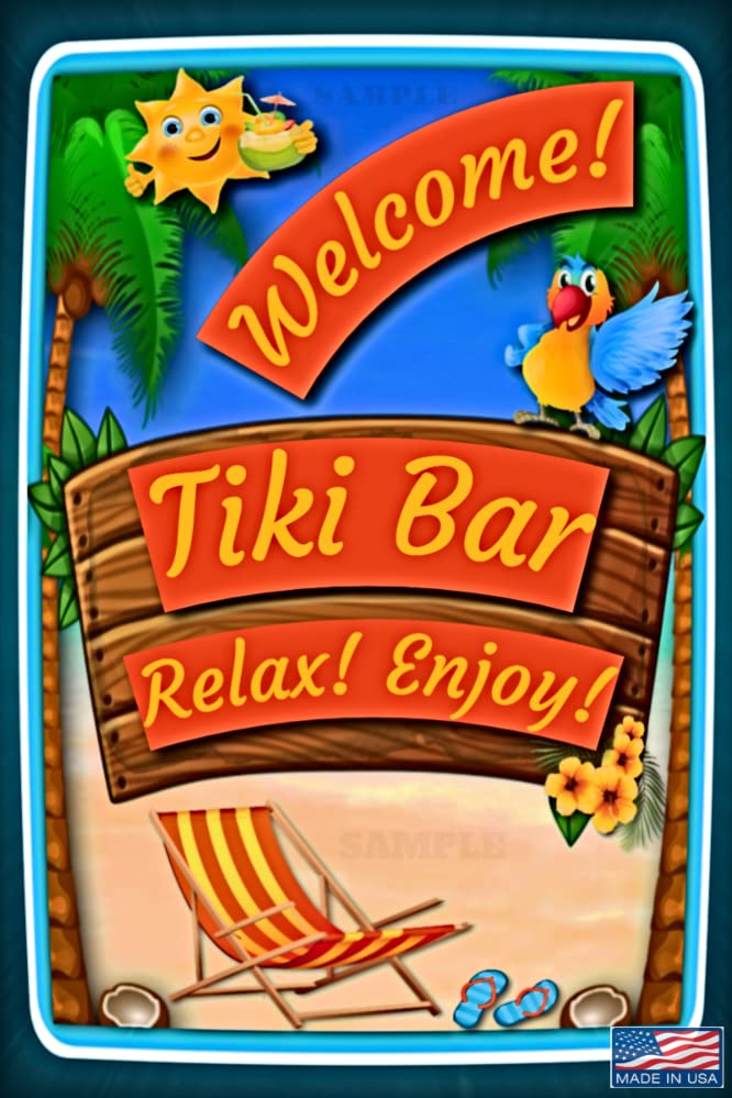 WORLD'S GREATEST SIGNS! 8"X12" INDOOR/OUTDOOR METAL SIGN! MADE! TIKI BAR DECOR POOL HOT TUB ISLAND TIME JIMMY BUFFETT HAPPY HOUR 5 O'CLOCK SOMEWHERE MAN CAVE! (TIKI BAR WELCOME)