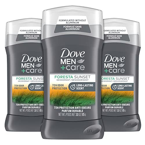 DOVE MEN + CARE Deodorant Stick For Men Foresta Sunset 3 Count Aluminum Free 72-Hour Odor Protection Mens Deodorant With Essential Oils & 1/4 Moisturizing Cream 3oz