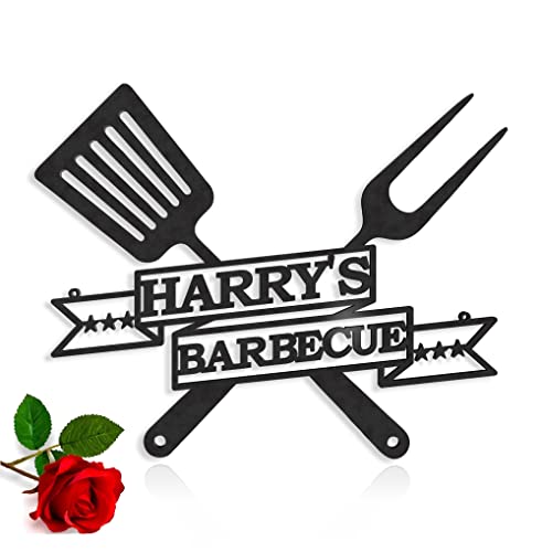 Personalized BBQ Grilling Name Sign Custom Decorative Metal Wall Art Barbecue Outdoor Man Cave Decor Grill Father Dad's (Design 3)