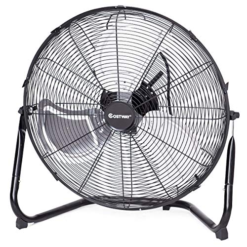 COSTWAY Floor Fan, 20-Inch w/180¡ Rotation, 3-Speed Adjustable, Commercial Industrial Grade, Metal, Heavy Duty Electric High Velocity Fan, Black