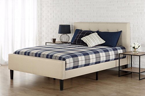 Zinus Upholstered Button Tufted Platform Bed with Footboard / Mattress Foundation / Easy Assembly / Strong Wood Slat Support, Full