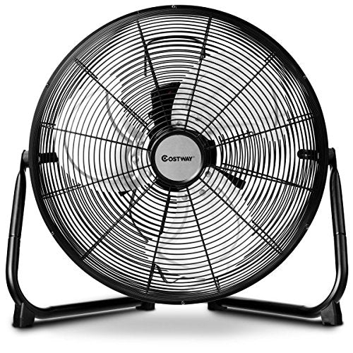 COSTWAY Floor Fan, 16-Inch w/360¡ Rotation, 3-Speed Adjustable, Commercial Industrial Grade, Metal, Heavy Duty Electric High Velocity Fan, Black