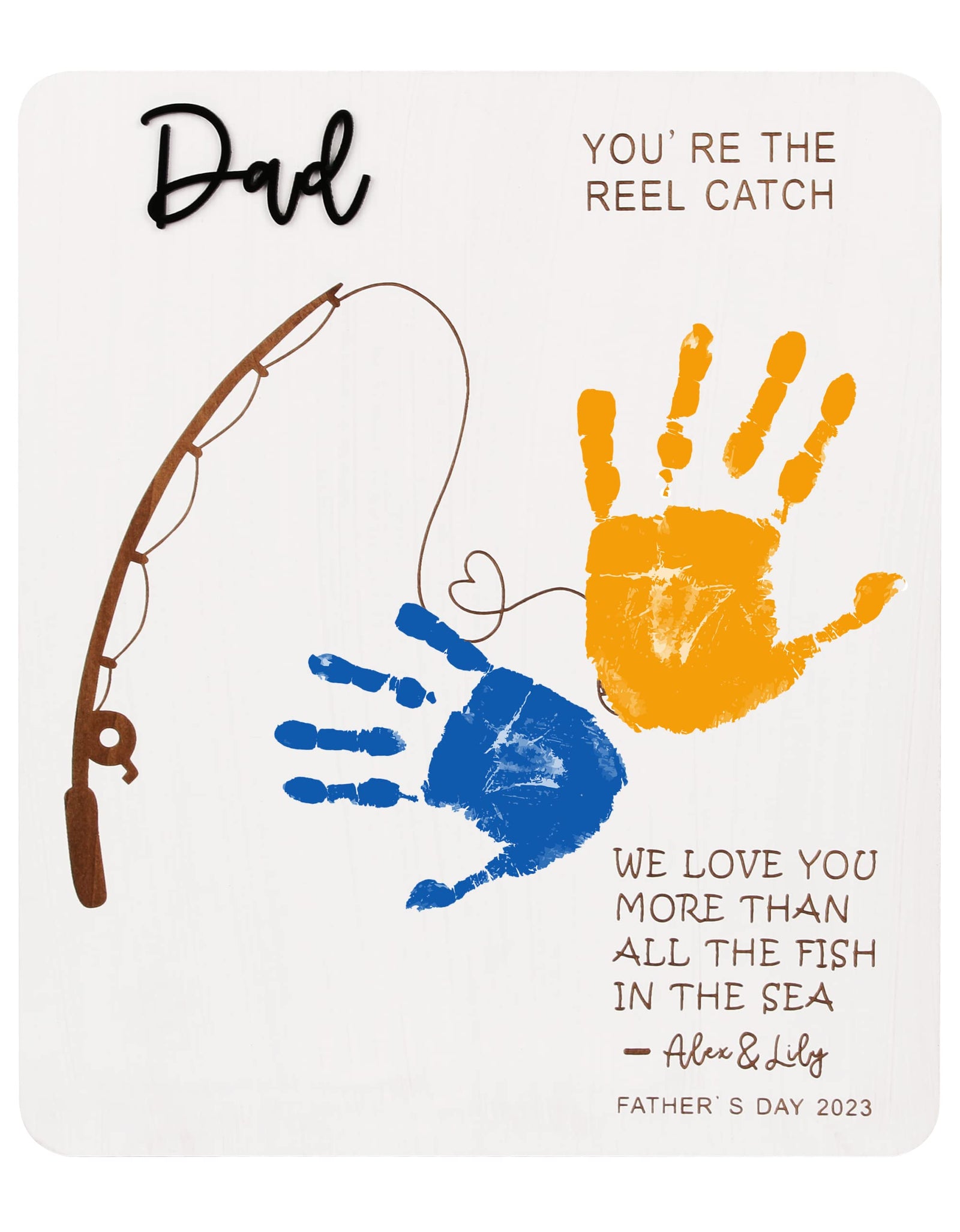 Fathers Day Gifts Personalized Hand Print Wood Sign, Fish Handprint Art, Father's Day Present DIY Sign, Birthday Gift for Dad, Best Dad Hands Down Plaques for Daddy Papa Grandpa from Daughter Son