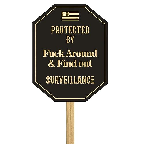 12 IN Octagon Yard Sign with Wooden Stake - Protected by Fuck Around and Find Out Sign, Home Security FAFO Sign, Outdoor Security Sign (Octagon, 12in)