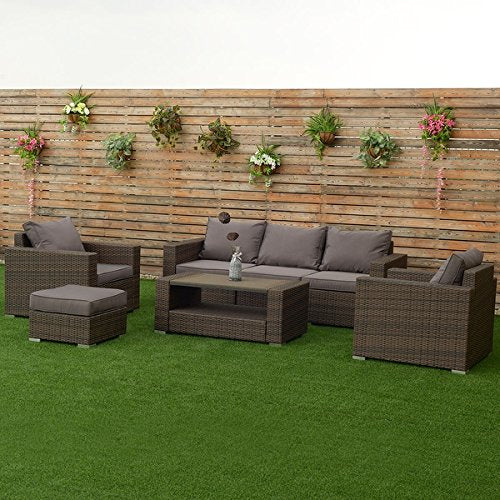 Costway 7 PCS Outdoor Patio Rattan Furniture Set Sectional Aluminum Frame Cushioned Deck