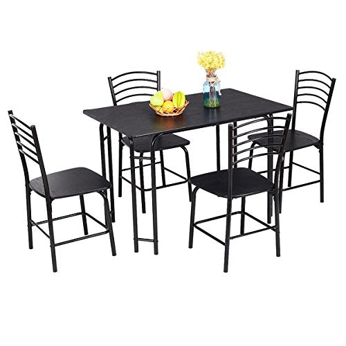 Costway 5 PCS Black Dining Set Table 4 Chairs Steel Frame Home Kitchen Furniture