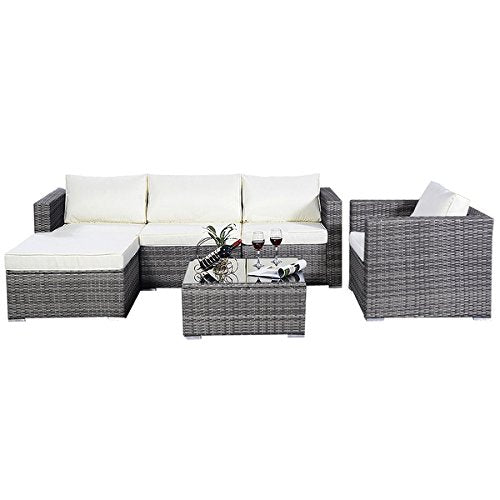 COSTWAY 6PC Furniture Set Aluminum Patio Sofa PE Gray Rattan Couch 2 Set Cushion Covers