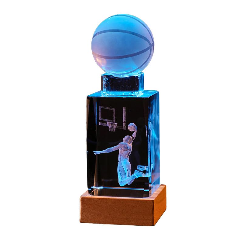 3D Crystal Basketball Night Light for Boys Teens, Night Lights and LED lamp Base for Boys Bedroom, Cool Sleep Nightlight Decoration, Birthday Gifts for Kids Room,8th Star Bedroom Decor