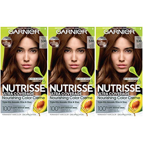 Garnier Hair Color Nutrisse Ultra Coverage Nourishing Creme, 530 Deep Medium Golden Brown (Chestnut Praline) Permanent Hair Dye, 3 Count (Packaging May Vary)