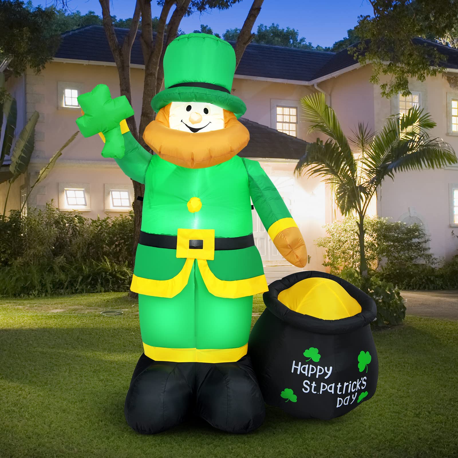 COSTWAY 6ft St Patrick’s Day Inflatable Leprechaun Irish Day Blow up Lighted Giant Doll