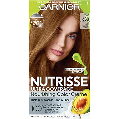 Garnier Hair Color Nutrisse Ultra Coverage Nourishing Creme, 630 Deep Light Golden Brown (Toffee Nut) Permanent Hair Dye, 1 Count (Packaging May Vary)