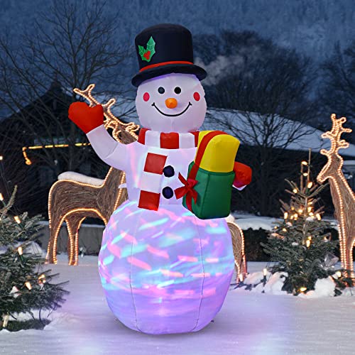 COSTWAY 5 FT Tall Snowman Inflatable Blow up Inflatable w/Built-in Colorful LED Lights