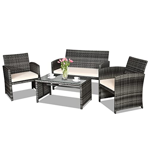 COSTWAY VD-57026HW 4 PCS Wicker Furniture Set, Brown