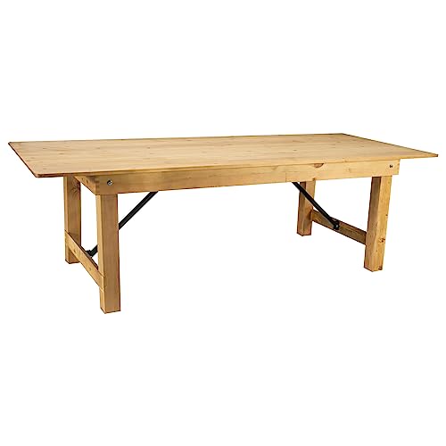 Flash Furniture HERCULES 8' x 40" Rectangular Antique Rustic Solid Pine Folding Farm Table, Light Natural