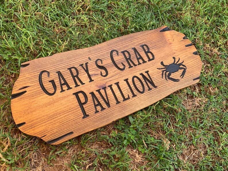 Very Wood Basement - Outdoor Camp & Custom Wood Sign - Pine Trees Wooden Carved Cabin - High-Quality Handmade Mountain Home - Rustic Home Personalized Sign (Crab)