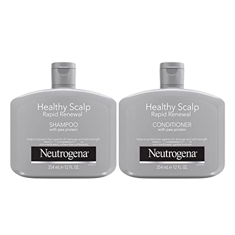 Neutrogena Healthy Scalp Rapid Renewal Shampoo & Conditioner with Pea Protein, UV Damage Protecting Shampoo for Strong Healthy-Looking Hair, 12 Fl Oz