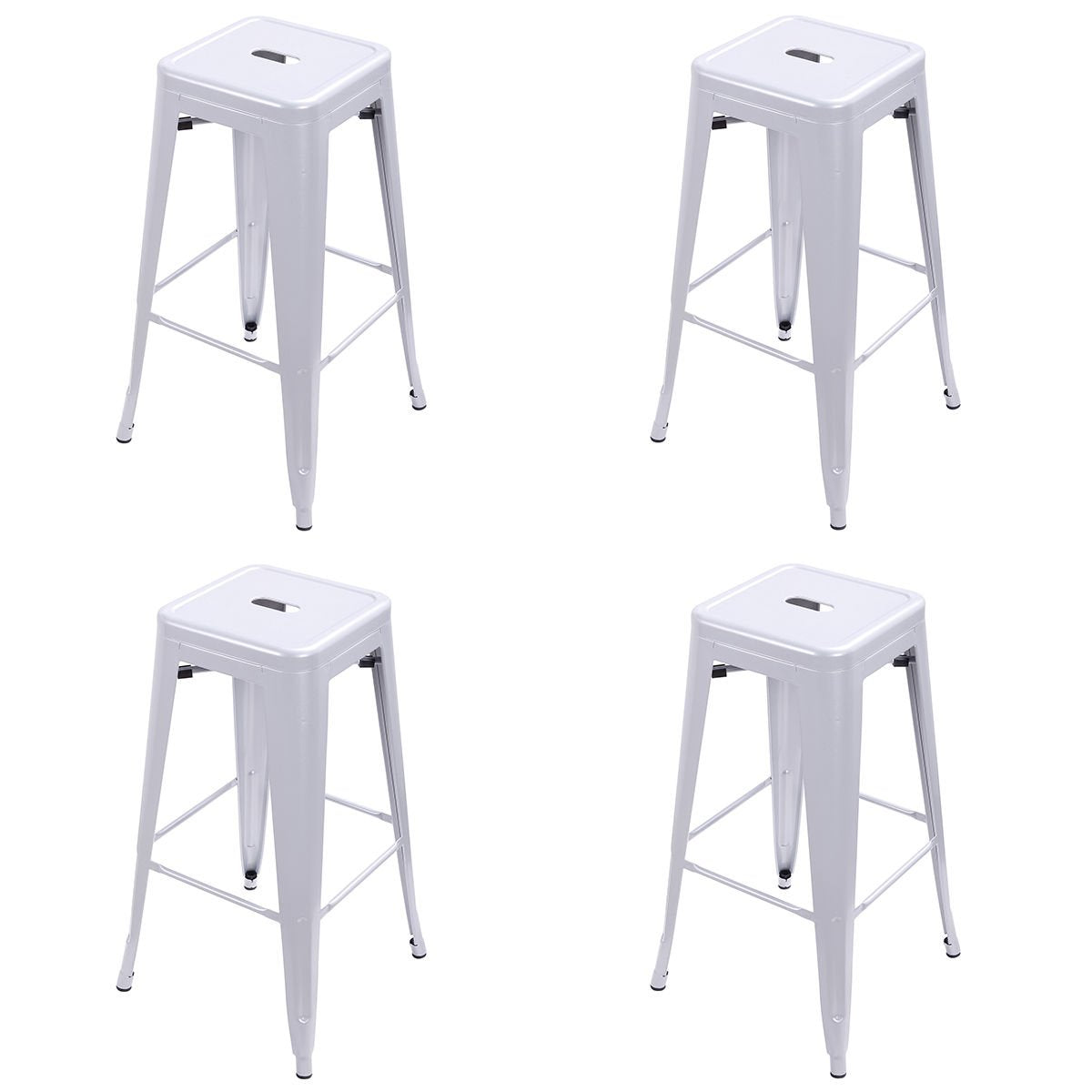 COSTWAY Tolix Style Bar Stools 30" Industrial Metal Backless Stackable Stools Set of 4 (Silver)