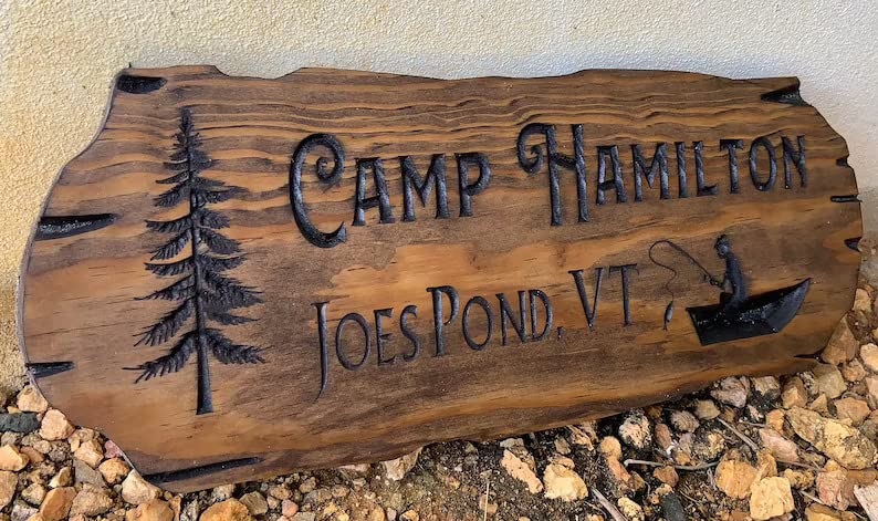 Very Wood Basement - Outdoor Camp & Custom Wood Sign - Pine Trees Wooden Carved Cabin - High-Quality Handmade Mountain Home - Rustic Home Personalized Sign (Fisherman and Trees)