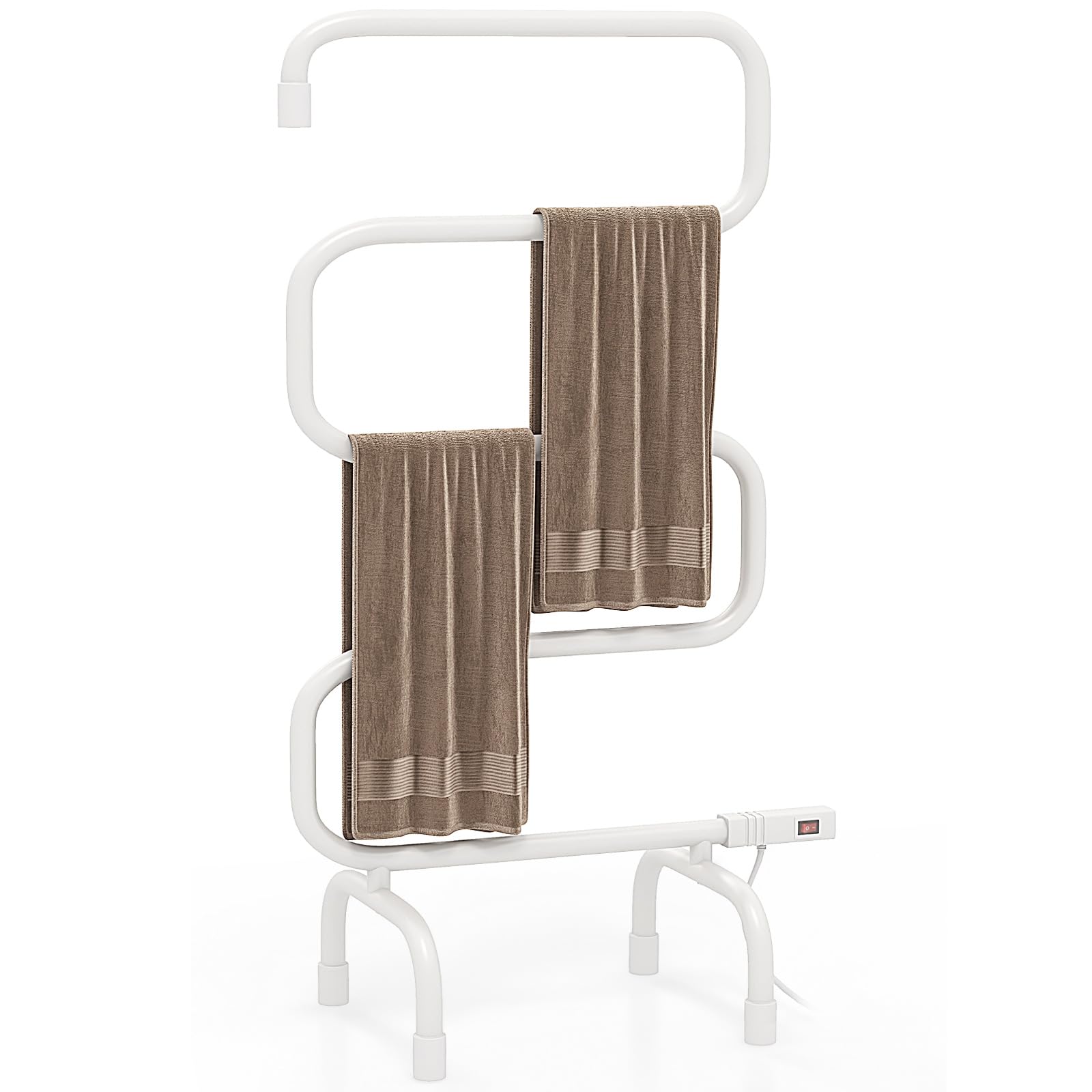 COSTWAY Heated Towel Warmer, Freestanding & Wall-Mounted 5-Bar Drying Rack with Built-in Switch, Overheat Protection & Constant Temperature Control, for Bathroom, Spa, White