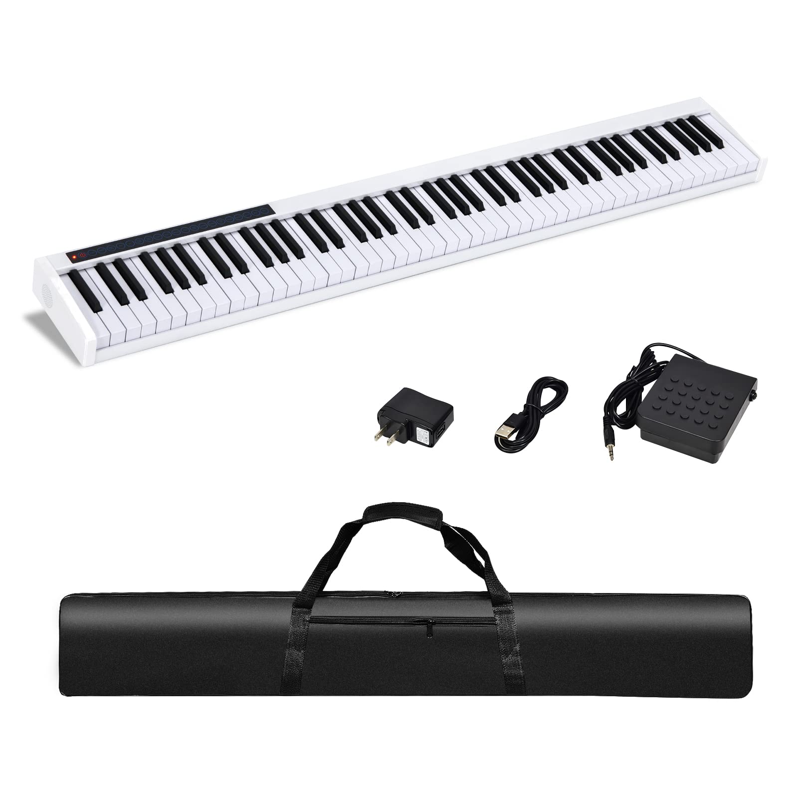 COSTWAY 88 Key Digital Piano Keyboard, Portable Electric Piano with Sustain Pedal, Carrying Bag & Power Supply, Semi-weighted Keys, 128 Tones, 128 Rhythms, 20 Demos (White)