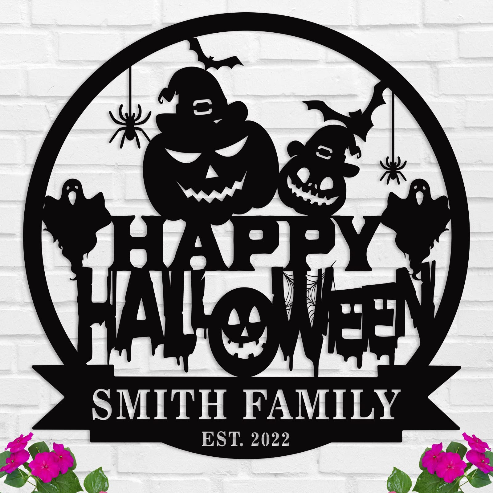 Personalized Halloween Family Name Sign, Custom Happy Halloween Metal Sign, Halloween Yard Signs, Halloween Outdoor Sign, Fall Door Hanger with Name, Autumn Decor, Halloween Wall Décor