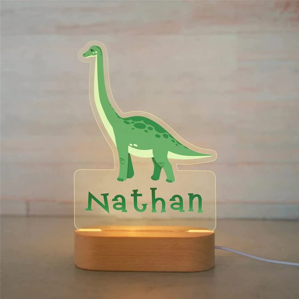 Personalized Night Light 3D Gift LED USB Lamp Acrylic Wood Base for Baby Kid Children Bedroom Décor - Tanystropheus