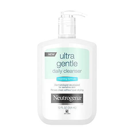 Neutrogena Ultra Gentle Daily Facial Cleanser for Sensitive Skin, Oil-Free, Soap-Free, Hypoallergenic & Non-Comedogenic Foaming Face Wash, 12 fl. oz