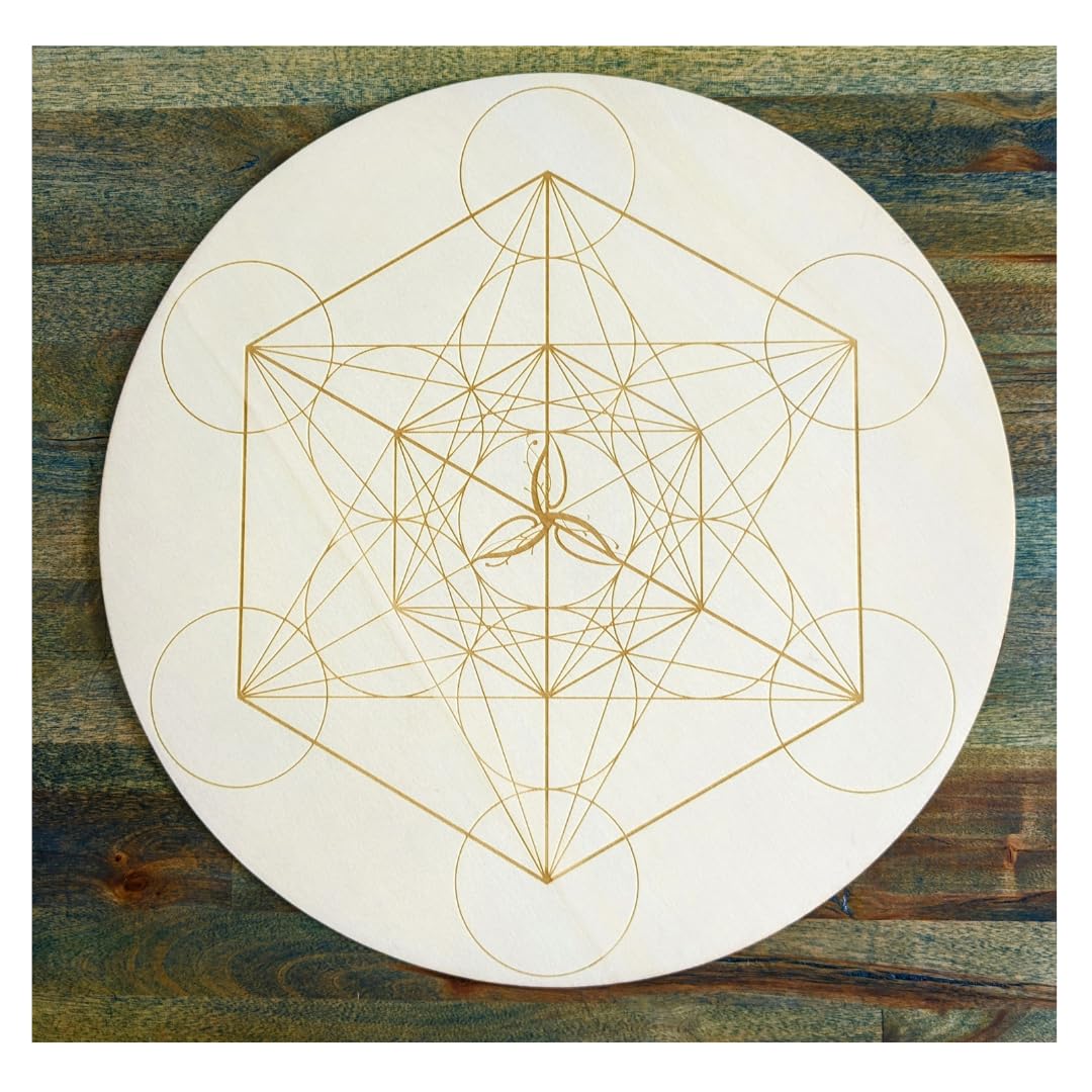 Goddess Metatron Cube Crystal Grid on Birch (4 Inch)