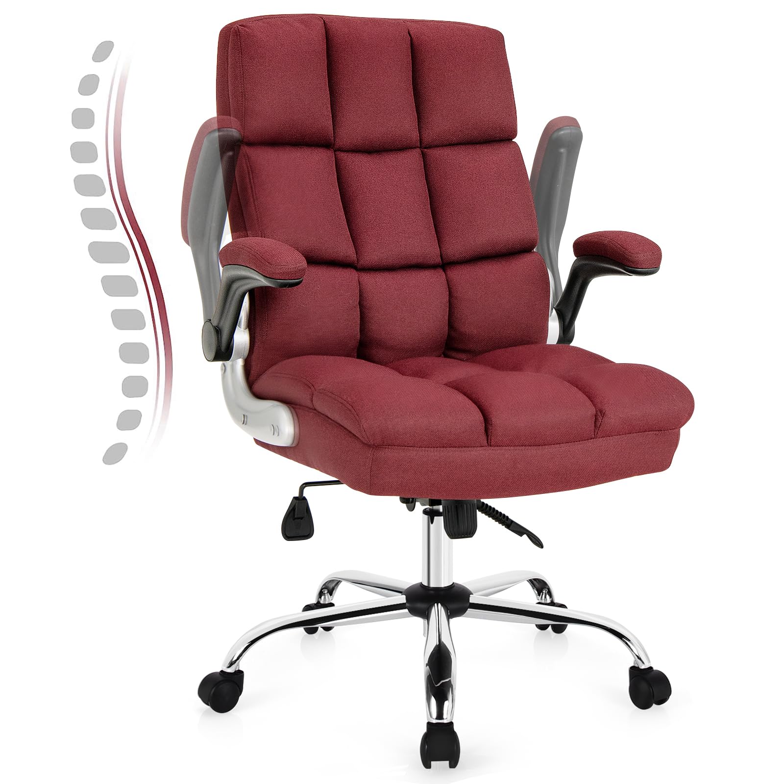 COSTWAY Ergonomic Home Office Chair, Big and Tall Computer Desk Chair with Adjustable Back Tilt & Flip-up Armrest, High Back Managerial Executive Chair for Home, Office, Meeting Room (Red)