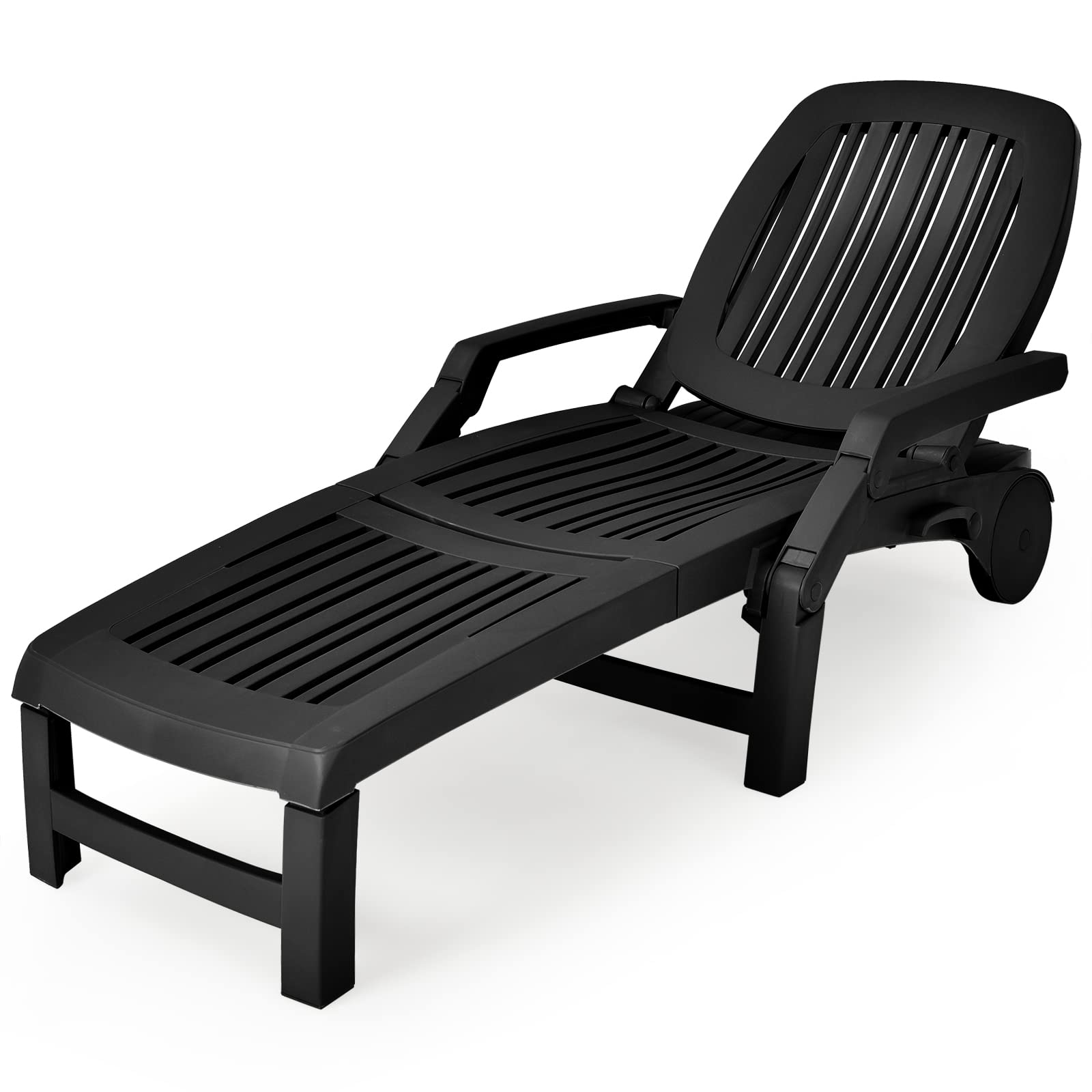 COSTWAY Lounge Chair Chaise Adjustable Recliner Weather Resistant Black