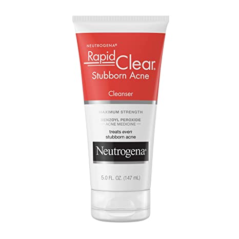 Neutrogena Rapid Clear Stubborn Acne Face Wash with 10% Benzoyl Peroxide Acne Medicine, 5 fl. oz & Rapid Clear Stubborn Acne Spot Treatment Gel with 10% Benzoyl Peroxide, 1 oz