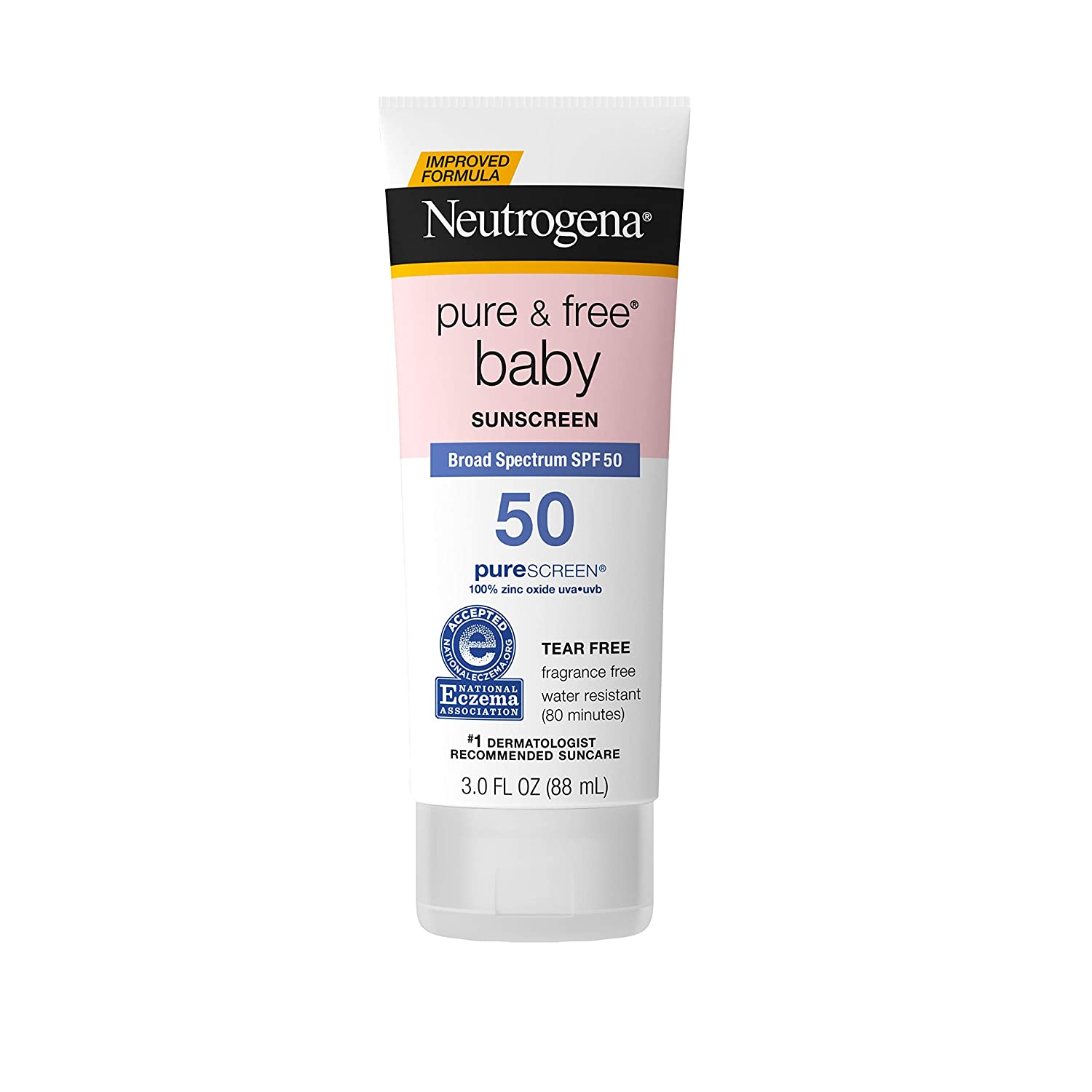 Neutrogena Pure & Free Baby Mineral Sunscreen Lotion with Broad Spectrum SPF 50 & Zinc Oxide, Water-Resistant, Hypoallergenic & Tear-Free Baby Sunscreen, 3 fl. oz