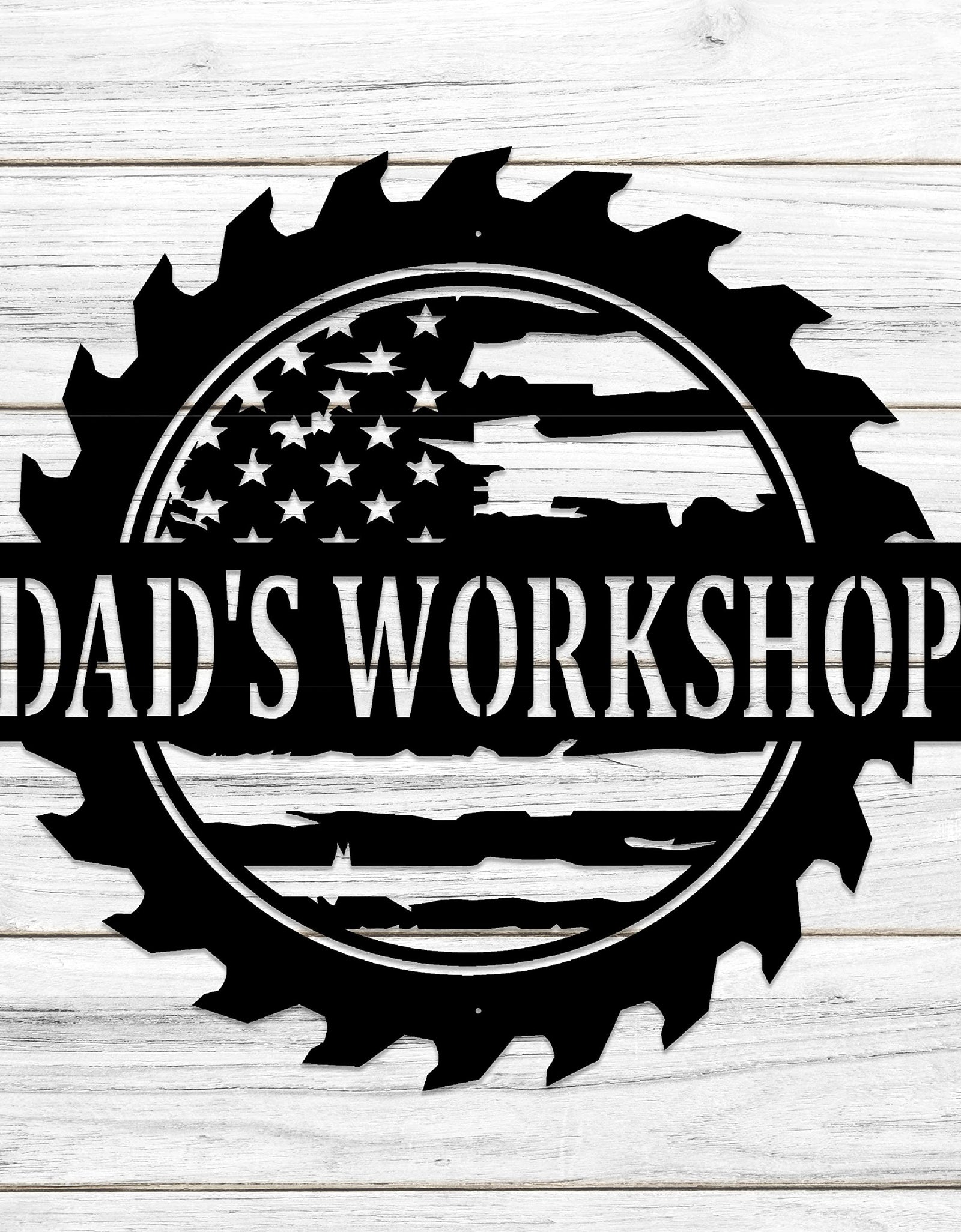 Custom American Flag Workshop Sign | Metal Shop Sign |Dad Shop | Garage Sign | USA | Pop Pop (24", black)