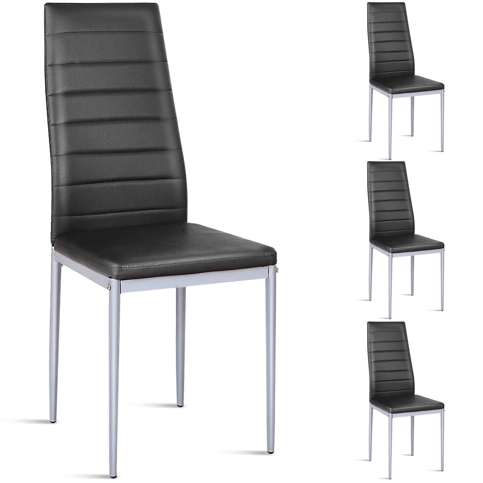 COSTWAY Set of 4 Dining Chairs, Upholstered Armless Chairs with Waterproof PVC Surface, Modern Contemporary Chairs with Solid Metal Legs & Non-Slip Feet Pads, Padded Side Chairs for Living Room