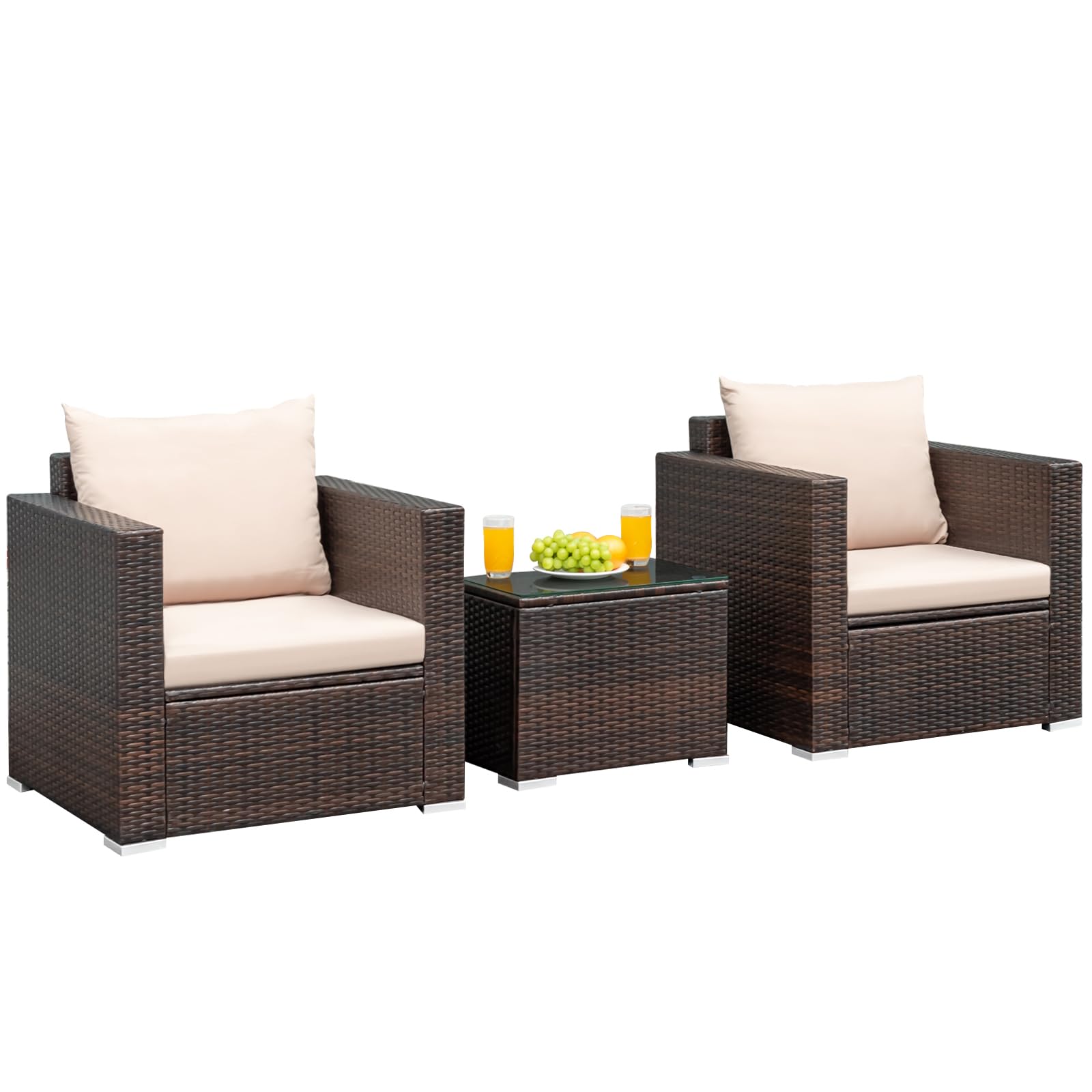 COSTWAY 3PCS Patio Rattan Furniture Set Conversation Wicker Sofa Set w/Cushion Garden