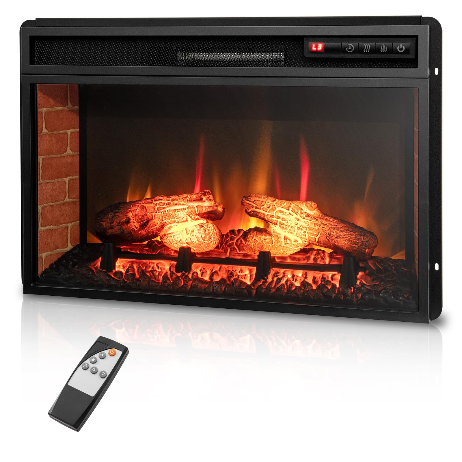 COSTWAY Electric Fireplace Insert 26-inch Wide, 1400W Recessed and Freestanding Fireplace Heater with Remote Control, 4777 BTU Heat Output, 3-Level Flame, 6H Timer, Overheat Protection