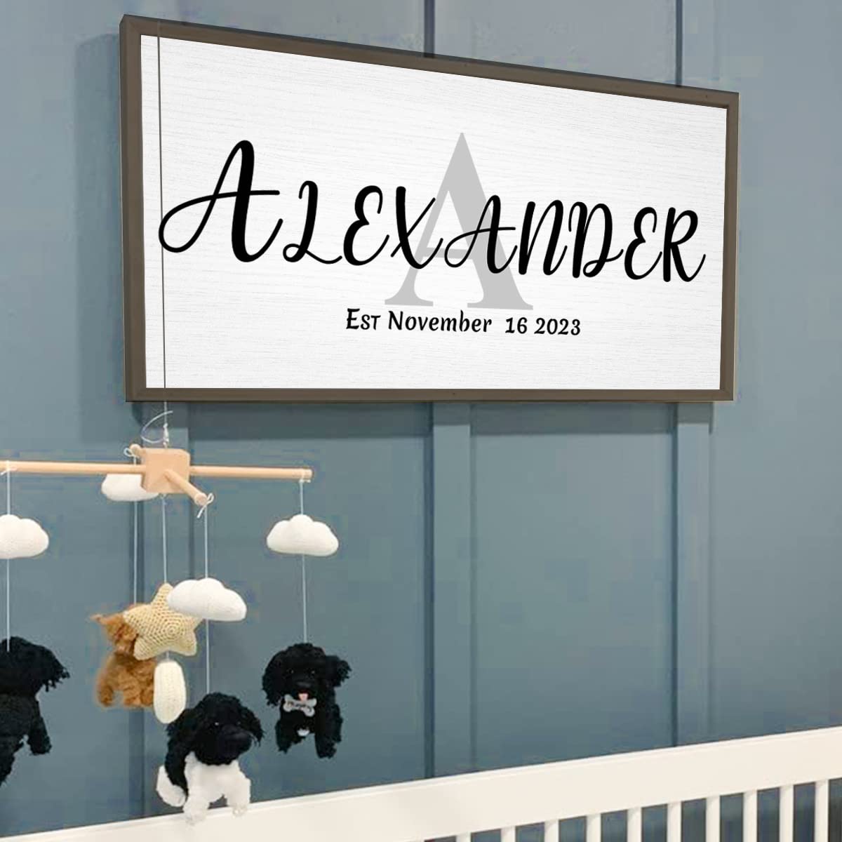 Personalized Wooden Family Name Sign for Home Decor | Last Name Wall Sign| Framed Monogram Wall Decor | Rustic Farmhouse Established Family Sign (Black Frame, Design 2)