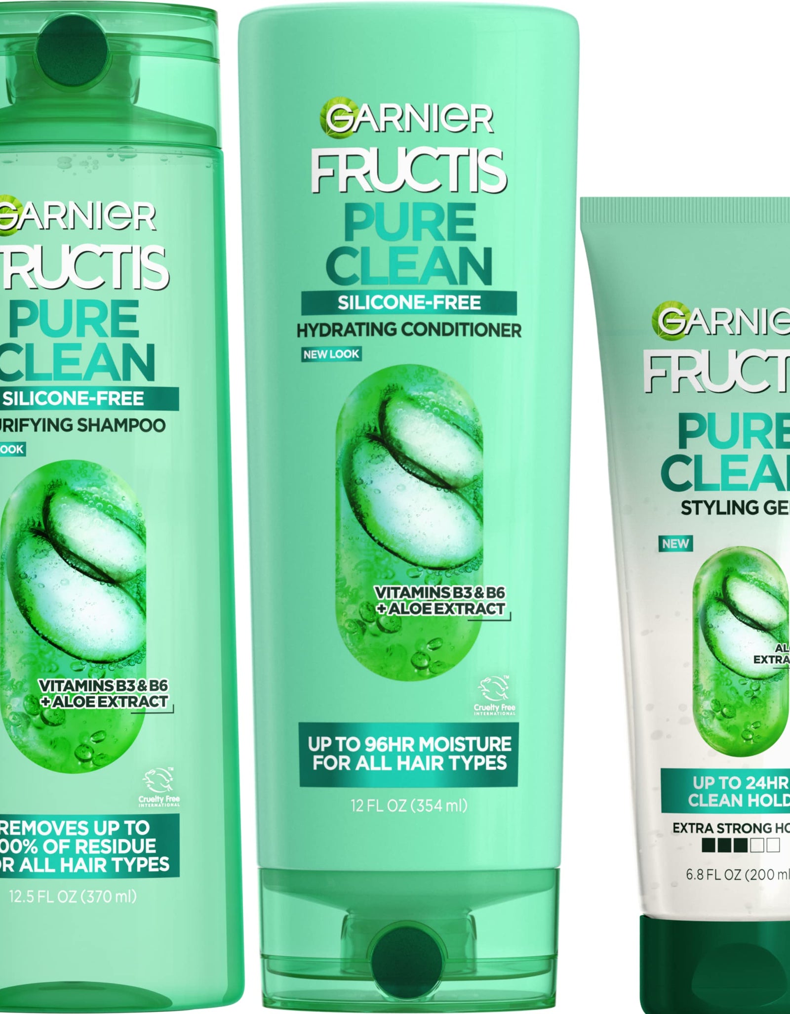 Garnier Fructis Pure Clean Purifying Shampoo, Hydrating Conditioner, and Strong Hold Styling Gel Set (3 Items), 1 Kit (Packaging May Vary)