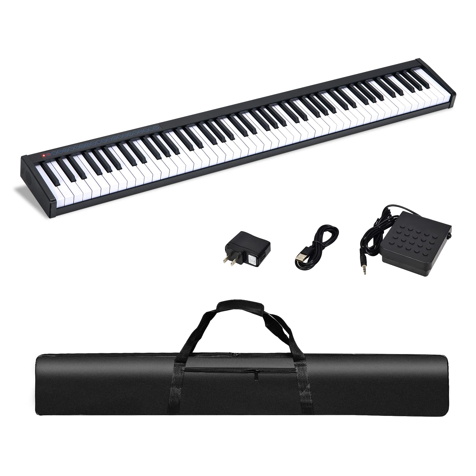 COSTWAY 88 Key Digital Piano Keyboard, Portable Electric Piano with Sustain Pedal, Carrying Bag & Power Supply, Semi-weighted Keys, 128 Tones, 128 Rhythms, 20 Demos (Black)