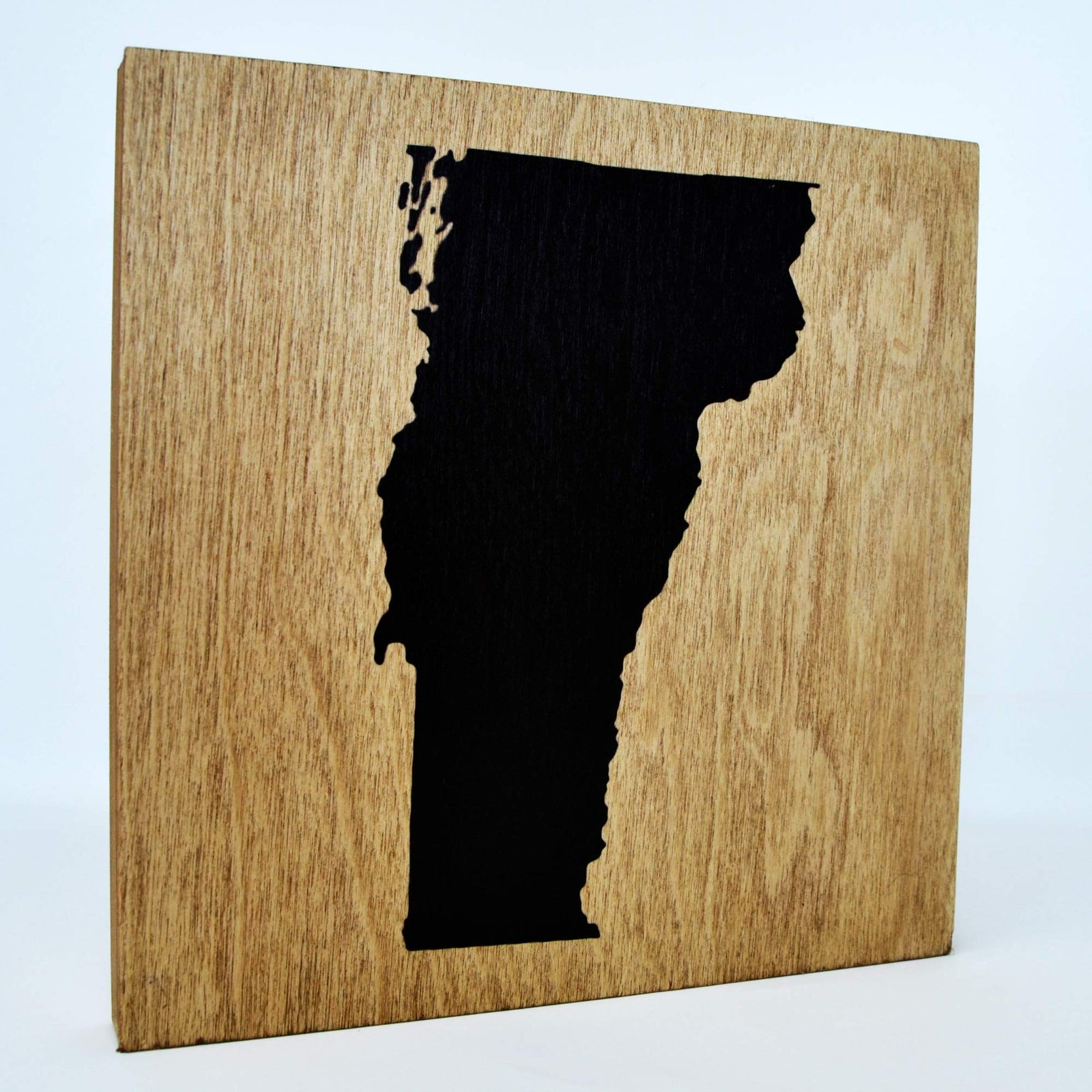 Vermont Wall Decor - 8"x8" Decorative State Map Silhouette Wood Sign - Rustic Home State Pride Gifts and Decorations