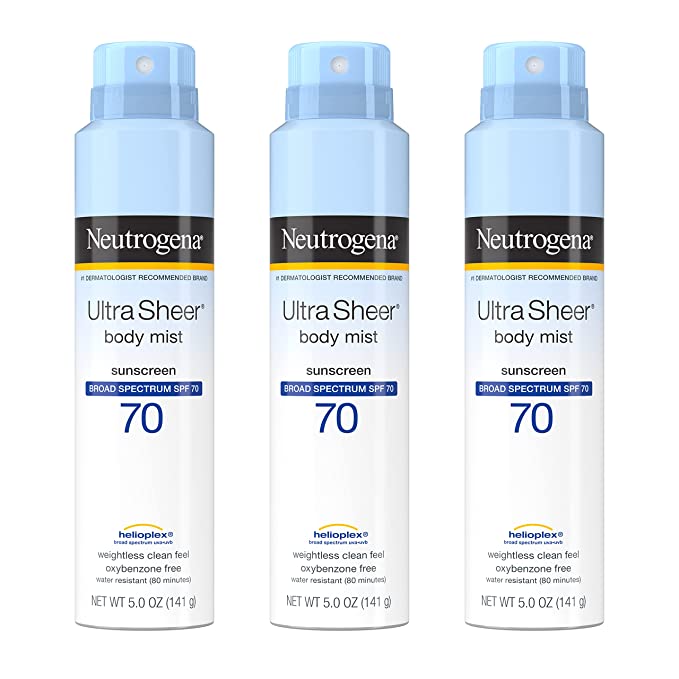 Neutrogena Ultra Sheer Body Mist with Spectrum SPF 70 Sunscreen, 5 oz (Pack of 3)