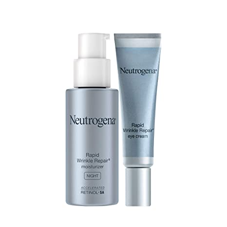 Neutrogena Rapid Wrinkle Repair Face & Neck Night Moisturizer Retinol Cream, 1 fl. oz & Rapid Wrinkle Repair Under-Eye Cream with Retinol, 0.5 fl. oz